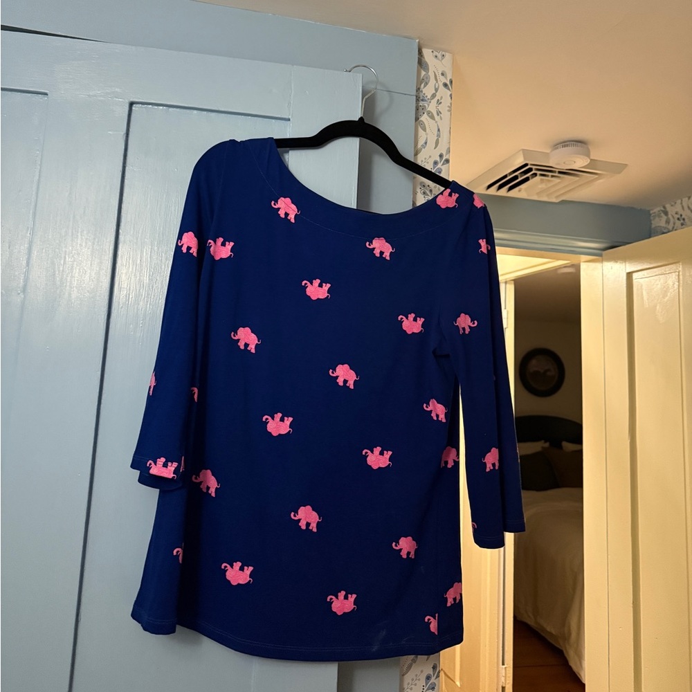 Lilly Pulitzer Navy Top with Pink Elephant Design